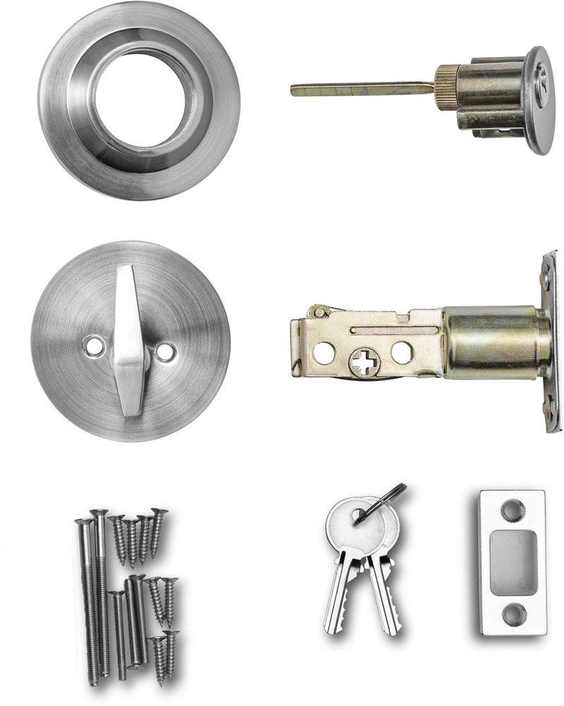 Berlin Modisch Single Cylinder Deadbolt Lock Sleek Round for Front Door Modern Contemporary High Security Heavy Duty â€“ Satin Nickel Finish - Image 4